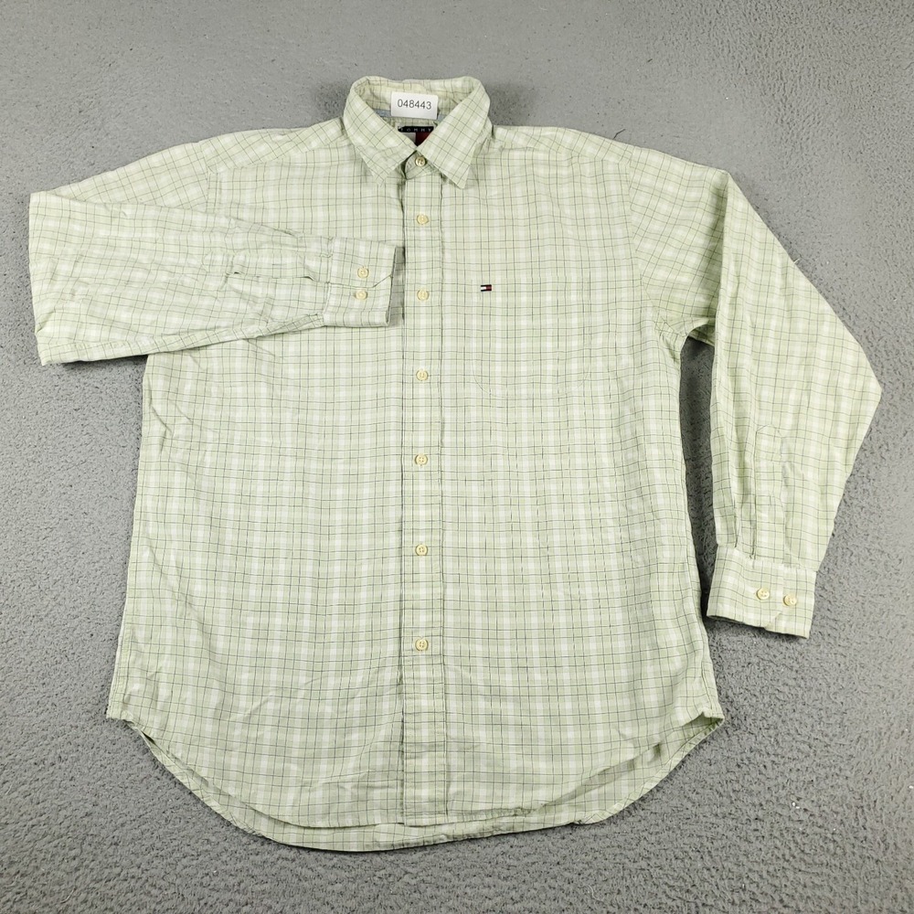 Tommy Hilfiger Shirt Mens Small Green Plaid Casual Button Up Long Sleeve *